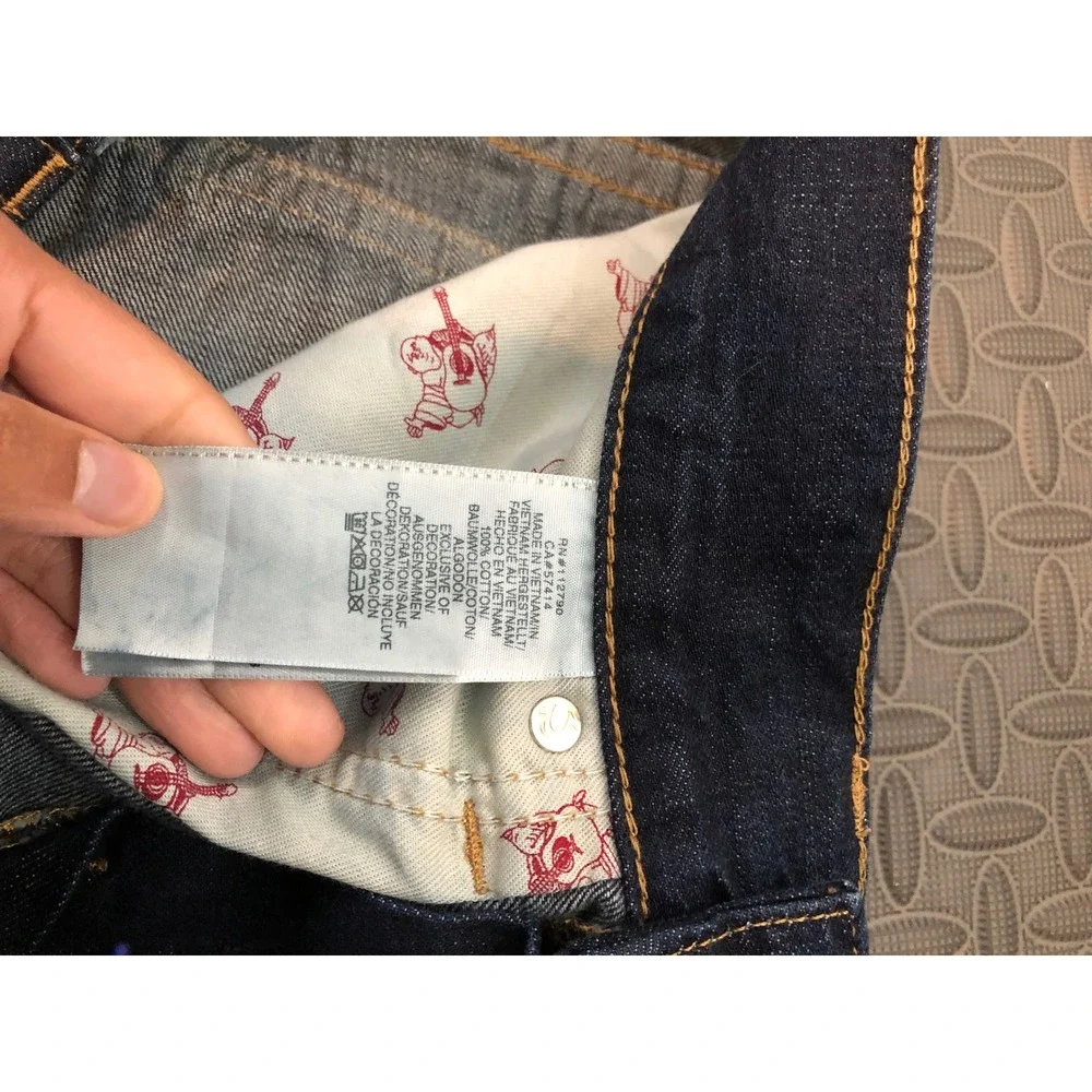 True‎ Religion Straight Jeans Mens 34 Dark Wash Faded Denim World Tour